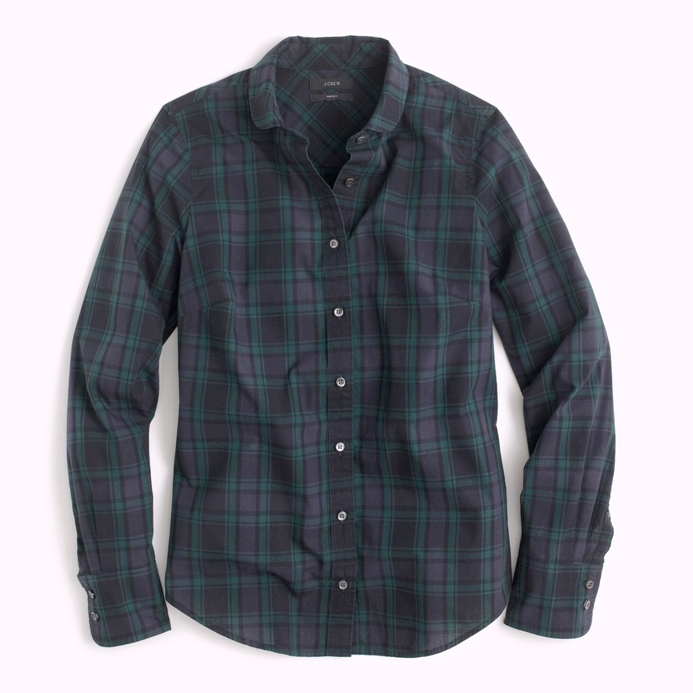 J. Crew Club Collar Perfect Shirt in Black Watch Plaid